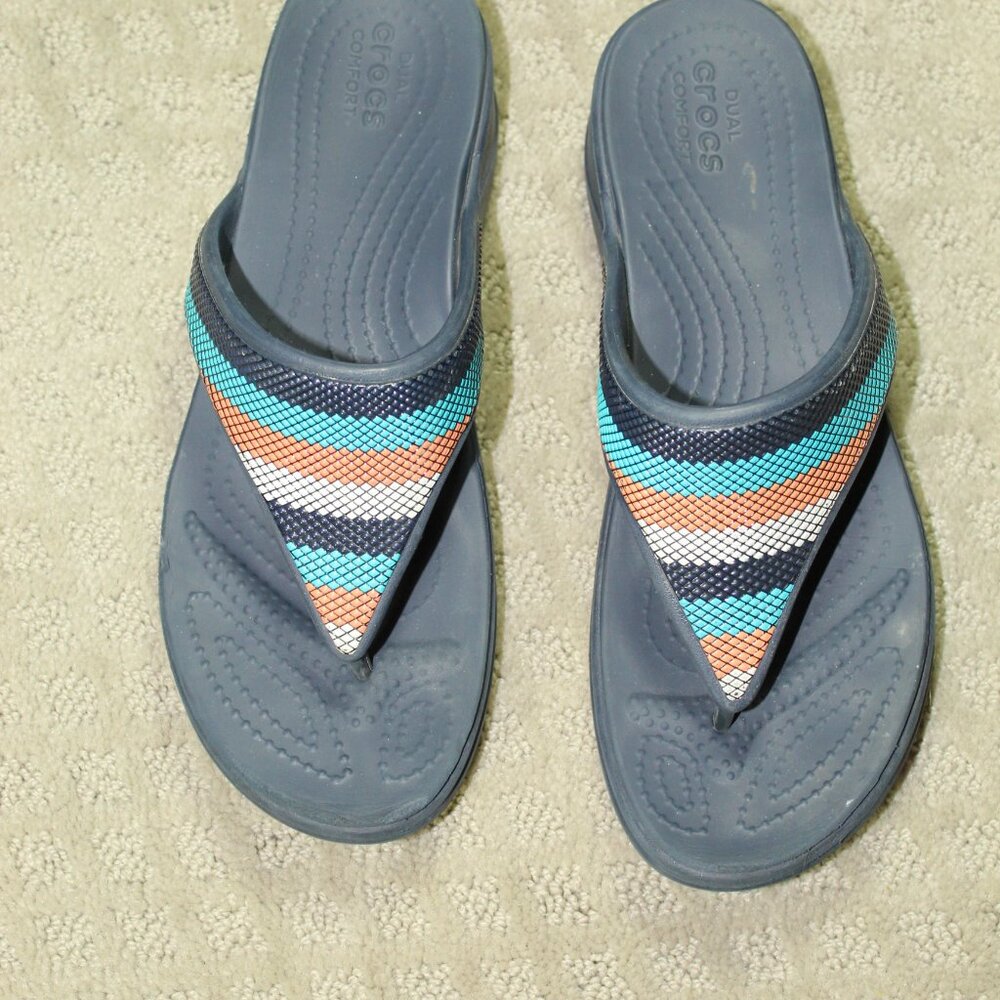 Crocs Monterey Bead Strap Womens Size 8 Navy Blue Wedge Sandals 206641 - Picture 2 of 6